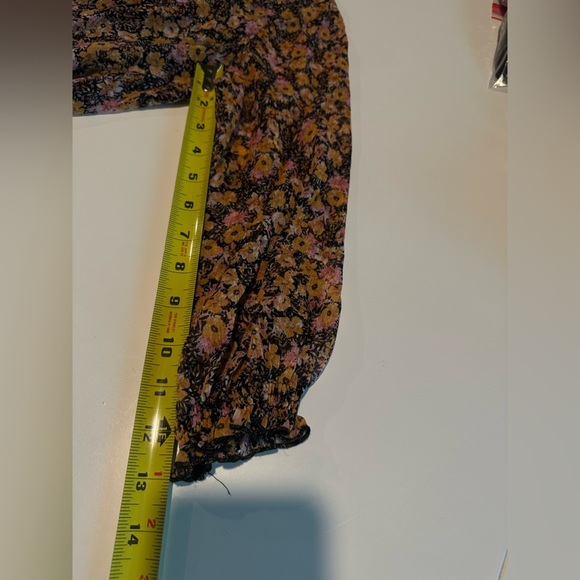 Zara Shift Dress Yellow/Pink/Black Ditsy Floral Dress V-Neck Long Sleeve Size M - Picture 6 of 6